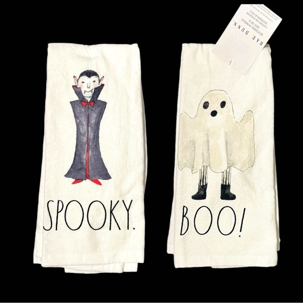 Rae Dunn Halloween Spooky Boo Kitchen Towels Set of 2 New